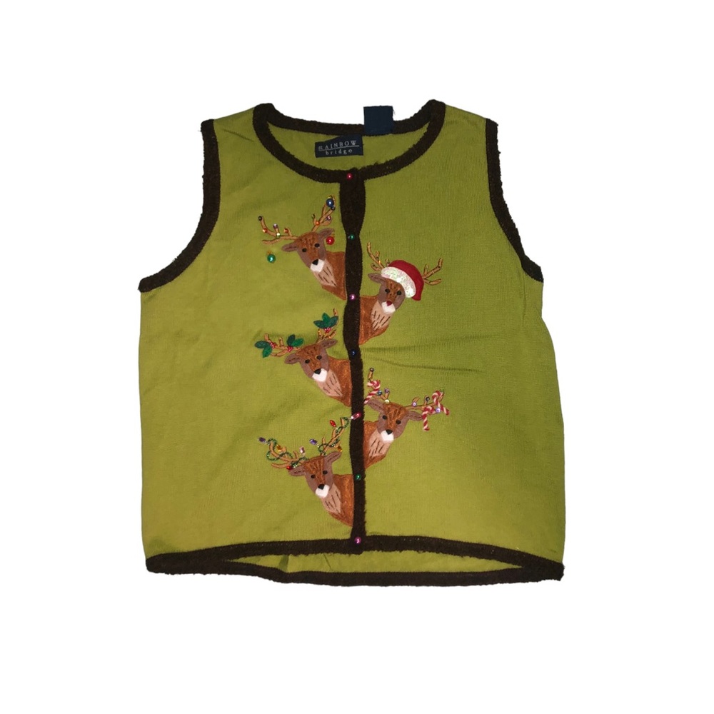 Vintage Rainbow Bridge Green Knit Christmas Vest Top